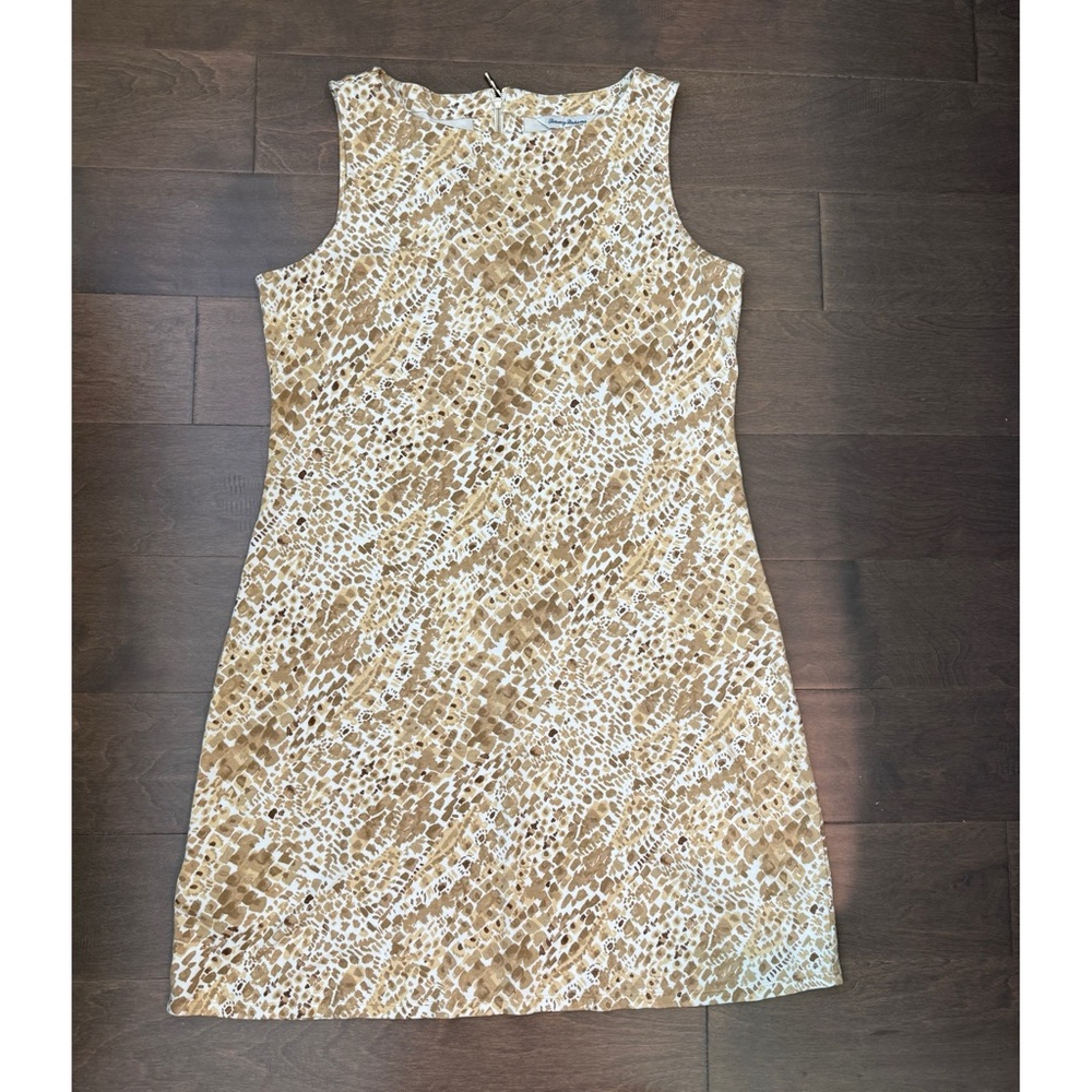 Tommy Bahama Darcy Summers Edge Beige and White Sleeveless Shift Dress large